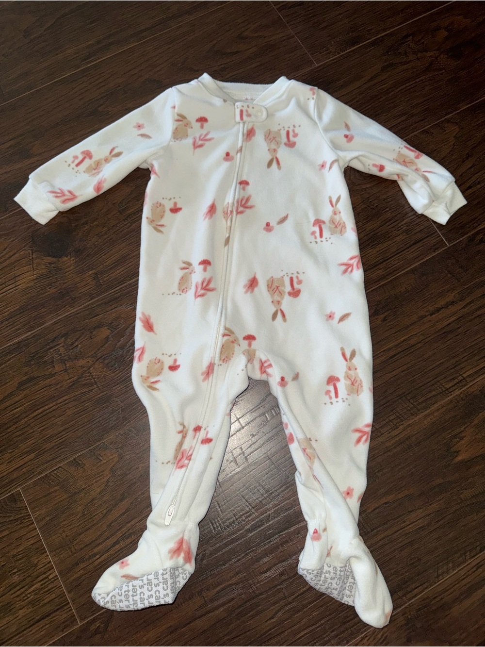 Carter's White Footed One-Piece with Pink and Tan Animal Print